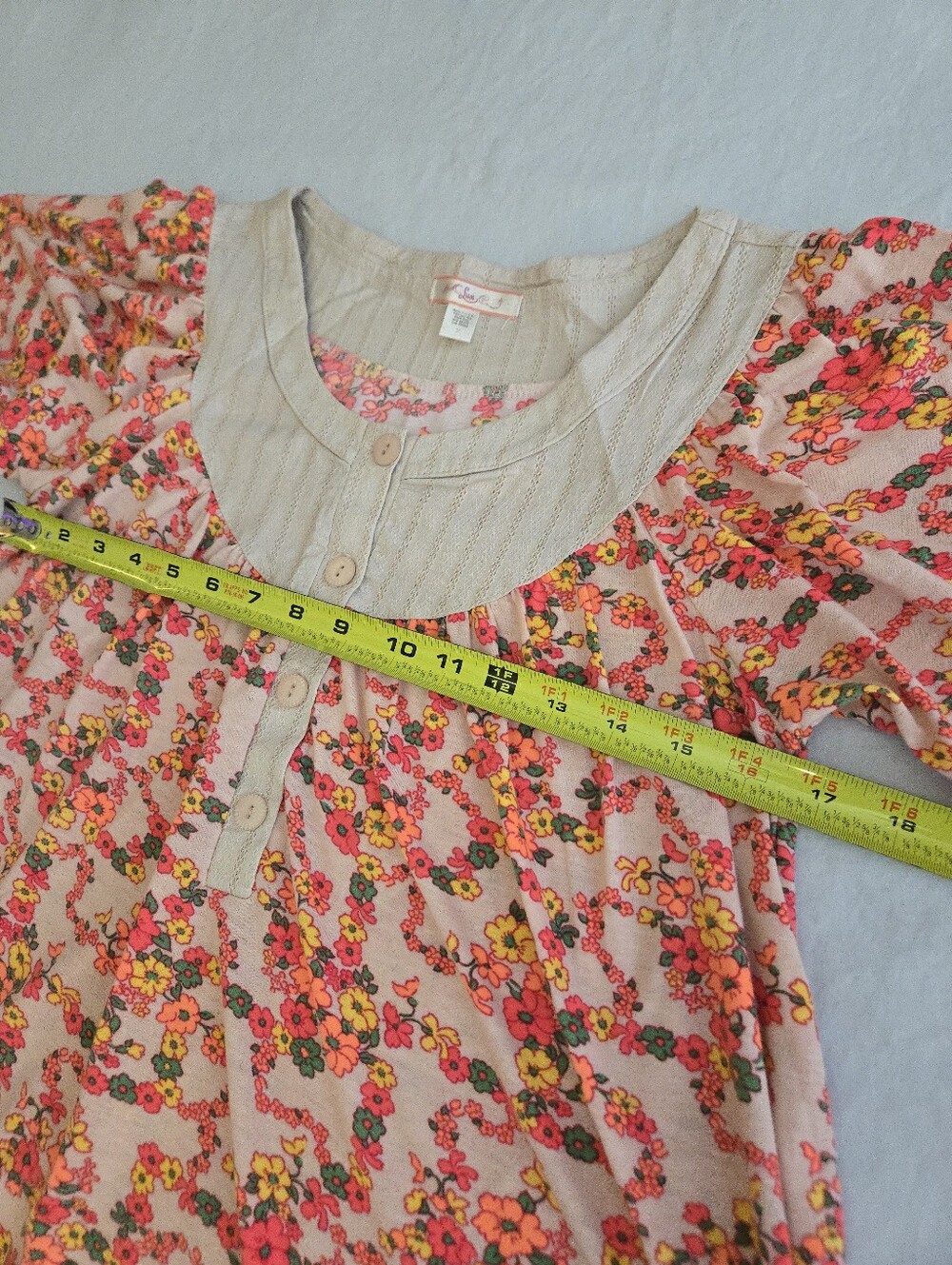 Lux Urban Outfitters Vintage 70s Style Floral Pink Beige Puff Sleeve Blouse EB4 - Picture 4 of 10